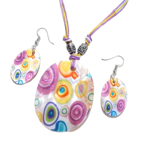 Boho Natural Shell Colorful Design Necklace and Earring Set - Picture 5 of 6